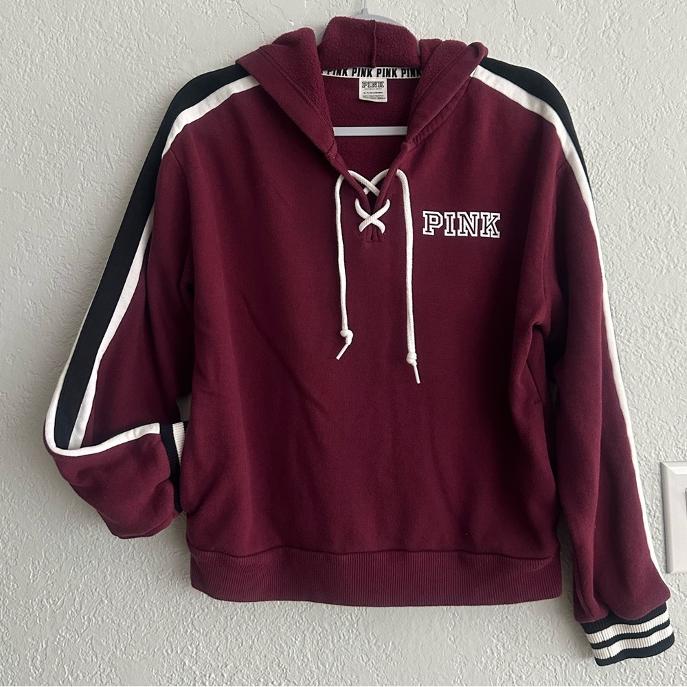 PINK Victoria’s Secret Maroon Lace-Up Hoodie Burgundy Size S